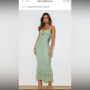 Hello Molly Party Pal ruched dress in pistachio/light green wedding guest